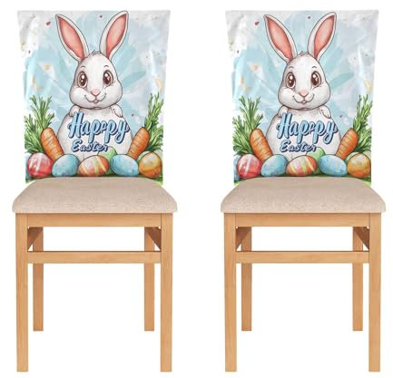 Stuhlhussen-Set für Festivals (Ostern, Abschlussfeier usw.), Stuhlhussen für Schlafsaal, Schreibtischstuhl, abnehmbare Hochzeitsstuhlbezüge, 2 Stück, Frohe Ostern, Hase, Karotten, Aquarell-Eier