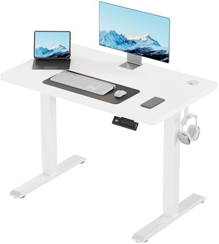 JUMMICO Höhenverstellbarer Schreibtisch KOMPLETTE TISCHPLATTE Elektrischer Schreibtisch Höhenverstellbar mit Memory-Funktion Steh-Sitz Tisch Computertisch 110 x 60 cm Weiß