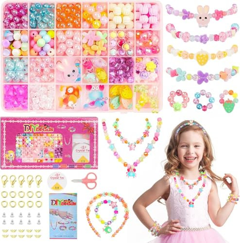 PITMT Perlen für Armbänder, 350+ STK Armbänder Selber Machen Kinder Perlenset Spielzeug, 24 Zellen Bunte Perlen zum Auffädeln Perlen set Bastelset Mädchen Geschenke 5-12 Jahre