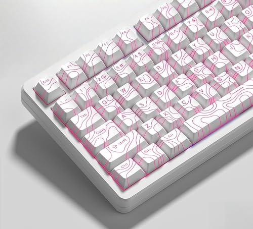 dagaladoo Double Shot PBT keycaps 119 Keys Set White Topographic Shine Through Custom keycaps Cherry Profile Custom Keyboard Key caps for 60/65/75/TKL/96/100% US Layout Mechanical Keyboard | Shine Through custom key caps,Cherry Profile keycaps for most MX switch Mechanical Keyboard 118key