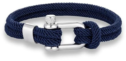 SLJYM - Pulsera minimalista náutica de cuerda de doble hebra de acero inoxidable en forma de U con hebilla de grillete para hombres y mujeres