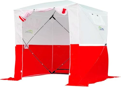 Goutime Tienda de campaña de Emergencia emergente de Alta Visibilidad (Blanco y Rojo) – 2 x 2 m con Tiras Reflectantes – para Primeros Auxilios, Operaciones técnicas, Servicios de Rescate, Montaje