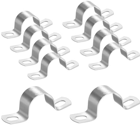 M METERXITY 10-Pack Conduit Clamps 1in, U-Tube Tension Clips, Silver | 304 Stainless Steel, Rigid Pipe Strap M25, U Bracket Pipe Clamps, 2 Holes, Heavy Duty, for Plumbing, Conduit, Wire, Pipe