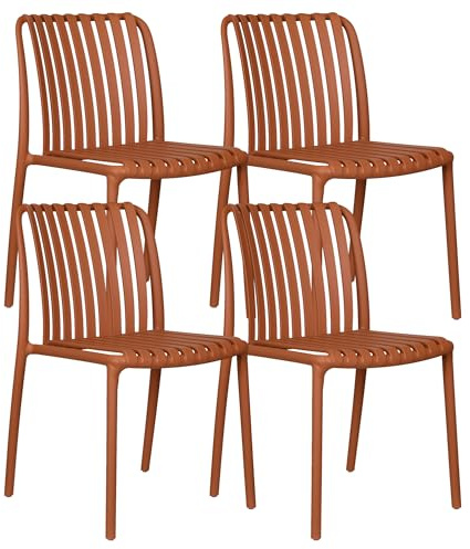 IlGruppone Set 4 Sedie in Polipropilene e Fibra di Vetro Sedia Cucina Trattamento UV Antiscolorimento Giardino Interno Esterno Moderne Robuste Resistenti Impilabili - Maya-Arancio