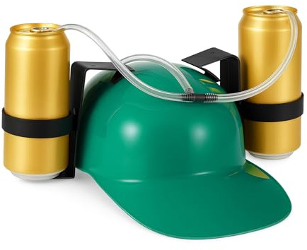 Relaxdays Cappello Porta Birra, Elmetto con Cannuccia, per 2 Lattine, Gadget Carnevale, Calcio