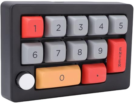 Focket Tastierino numerico meccanico con manopola, tastierino macro programmabile USB cablato a 12 tasti con retroilluminazione RGB, sostituibile a caldo, tastiera numerica (BLACK)