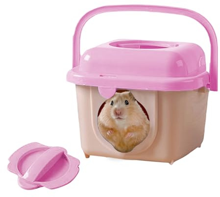 Hamster resebur – bärbar transportlåda med bärhandtag, ventilerande transportlåda för smådjur, för hamstrar, racingmöss, chinchillor, igelkott, iller, veterinärbesök
