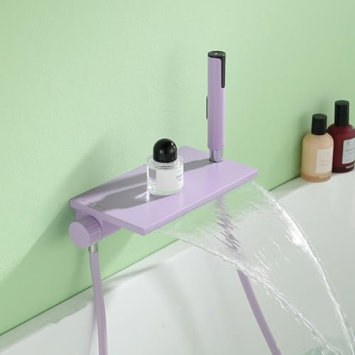 Rubinetto Vasca da Bagno Cascata con Doccetta 3 Funzioni Montaggio a Muro Miscelatore Doccia con Deviatore 2 Fori,Viola