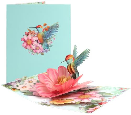 Esitrormi 3D Pop Up Valentinstagskarte Geburtstagskarte - Kolibri & Blumen Design mit Umschlag für Muttertag Genesung Dankesgeschenk, Geschenk für Sie Ihn Frau Mann Freundin Freund Mama Papa