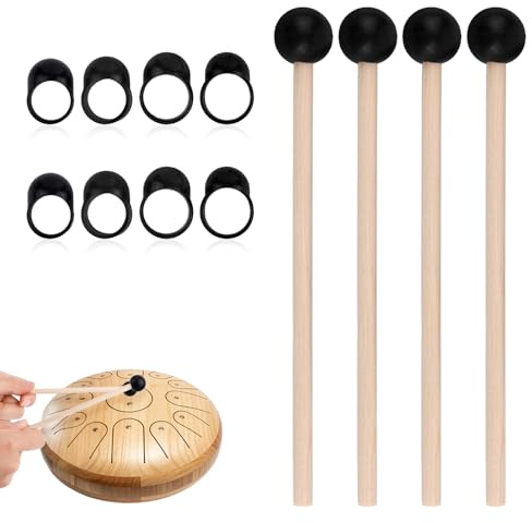 4 Stück Zungentrommel-Schlägel, Xylophon-Schlägel mit 8 Fingerlingen Glockenspiel-Schlagstöcken Gummi-Schlagzeugstöcken für Marimba Pauken Zungentrommel