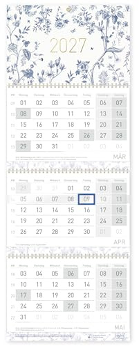 Häfft® 3-Monatskalender 2027 Wandkalender mit Schieber Fine Style | Bürokalender Wandplaner mit Goldprägung, Ferien & Feiertagen für DE und Jahresübersicht
