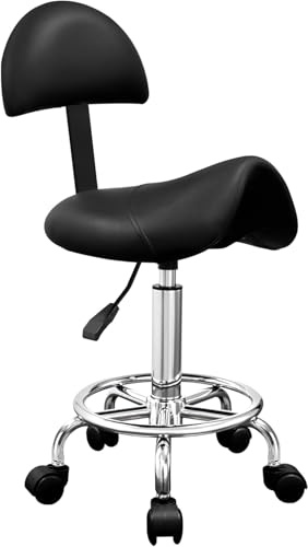 ROWIEP Saddle Stool Chair, 360° Swivel & 300lbs Capacity, Adjustable Ergonomic with Back Support for Salon Tattoo Spa Home Office