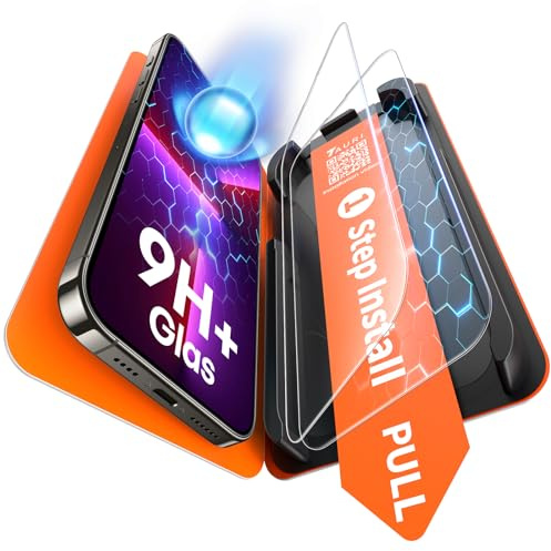 TAURI für iPhone 13 Pro Panzerglas 6,1 Zoll - 2 Stück | mit Staubfreier 1-Schritt-Installation, 9H Glas Displayschutz, Full Screen Blasenfreie-Schutzfolie, Kompatibel mit Hülle