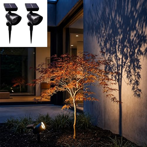 LED Gartenstrahler mit Erdspieß für außen, wasserdicht - 2 Solarleuchten, Lampen für Bäume und Sträucher - warmweiß oder kaltweiß wählbar - Gartenbeleuchtung