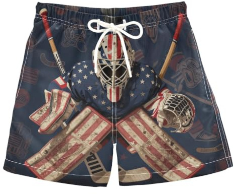 decor gift Short de bain à séchage rapide pour enfant 2T -14 ans 2T, Casque de gardien de but de hockey sur glace 4 juillet, 3 ans