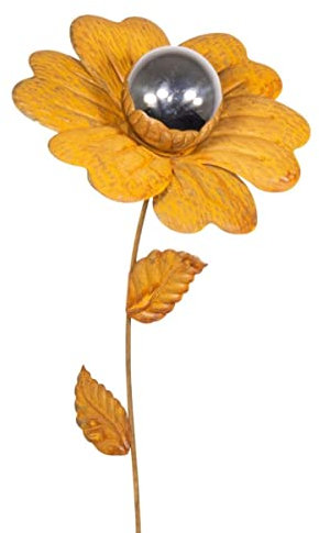 CIM Rost Gartenstecker Gardendeko - Edelrostblume Mirror Heide-Nelke S - Abmessung: 22x21x92cm - oxidierter Stahl, polierte Edelstahlkugel - inkl. 2-zackiger Bodenverankerung