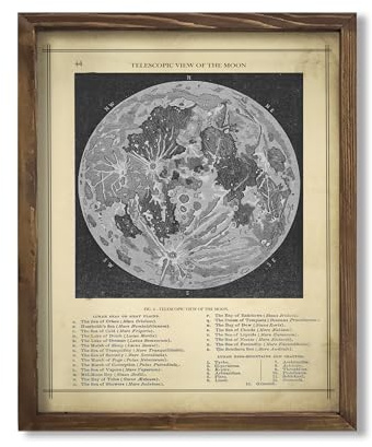 Vintage Full Moon Map Lunar Telescopic View Illustration Art Print for Astronomy Classroom Display, Science Lab Home Office Celestial Study Desk Dorm Science Wall Art Young Astronomer Stargazer Teacher Scientist Birthday Lunar Gifts, Graduation Moon Presents - 8x10 Unframed Print