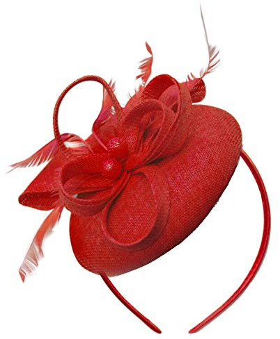 Caprilite pärla rund pillerlåda ögla Sinamay pannband fascinator för kvinnor bröllop Ascot raser [Röd]