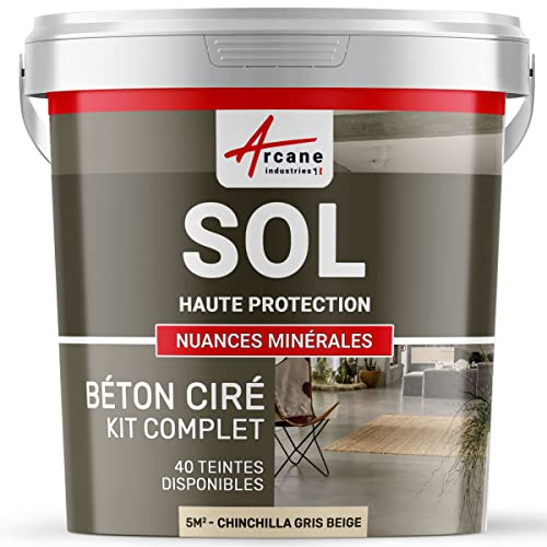Béton Ciré Sol, Kit avec Primaire et Vernis 5 m² Chinchilla Gris Beige