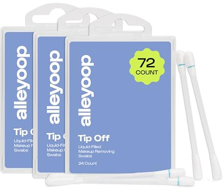 Alleyoop Cotton Swabs for Makeup, Tip Off Liquid-Filled Makeup Removing Swabs (24 Count, 3 Pack) - Easy-To-Use & Space Saving Makeup Remover - Disposable Cotton Tips for Eye, Lip, Eyebrow, & Eyeshadow