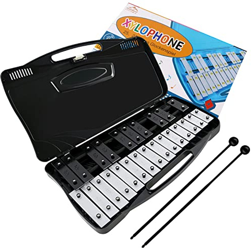 EASTROCK 25 Notes Xylophone Professional Glockenspiel with Box Stick Black