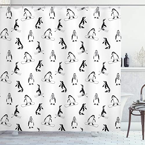 REBELA 3D Duschvorhang 120x200 Pinguin Duschvorhänge Antischimmel Wasserdicht Badevorhang Pinguin Duschrollo für Badewanne Dusche Shower Curtains, 8 Duschvorhang Ringe