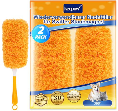 KEEPOW Wiederverwendbar für Swiffer Staubmagnet Nachfüllpack, Mikrofaser für Swiffer Staubwedel Teleskop, Waschbar für Swiffer Duster, Super-absorbierend, 2 Stück Nachfüllpack für Swiffer Starterset