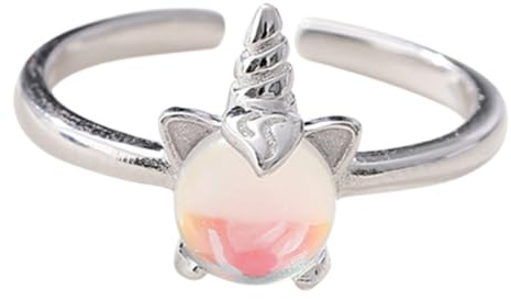 VICASKY Einhornring Silber aus Glas, Kreativer Ring für Mädchen