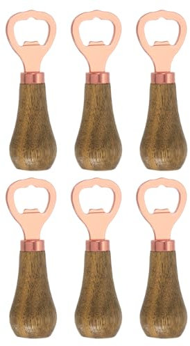 QUARKZMAN Vertical Botellas Abridor, 6uds - Madera Mango Inoxidable Acero Cerveza Botella Abridor, Camarero Mano Abrebotellas, para Hogar Bar Cocina (Rosa Oro)