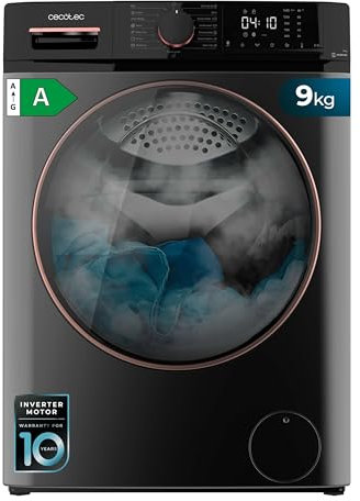 Cecotec Lavadora de Carga Frontal 9 Kg Bolero Dresscode 9610 Inverter Steel A, 2000W, 1400 RPM, Bajo Consumo, Función Vapor, Motor Inverter Plus, 15 Programas, Optimiza Nivel de Agua y Lavado