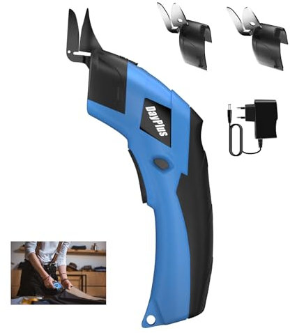 Elektrische Schere, Akku-Universalschneider,Kabelloser Schneider teppichmesser elektrisch 3.6 V Akkuscheere für Leder Topfpflanze Teppich Baumwollstoff Karton- 2 Schneidklingen (Blau)