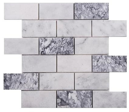 Piastrella a mosaico in marmo naturale 5 x 10 mattoni Carrara argento antico marmo mosaico piastrelle di marmo per pavimenti, pareti, bagno, WC, doccia, cucina, specchio per piastrelle, rivestimento
