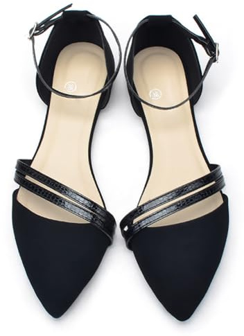 Dernolsea Ballerine da donna a punta con cinturino alla caviglia, abito da sera per feste, ballerine piatte, Nero , 40.5 EU