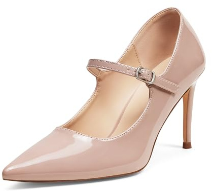 GENSHUO Dam stilett höga klackar sexig spets tår stilett lackpumps 8 cm (3,15 tum) klassiska stängda klackskor med pennaklack party bröllop högklackade skor för kvinnor, Nude Model 3024, 40 EU
