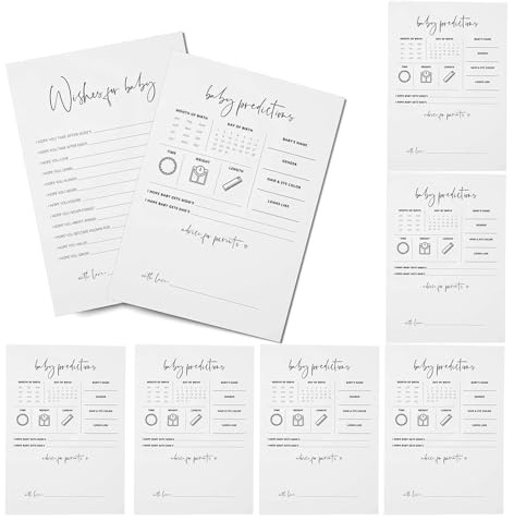 NiCoLa Baby Shower Games, 50pcs Baby Prediction Cards, Minimal Baby Shower Game Cards for 50 Guests (White)