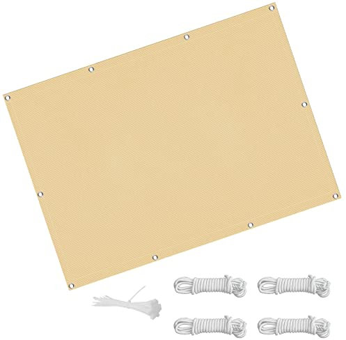 Sonnensegel, atmungsaktiv, Hepe-Stoff, 1,6 x 10 m, UV-Schutz, Zaunabdeckung für den Außenbereich, mit 4 Seilen und Ösen, gelbes Terrassenüberdachung