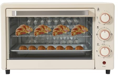 Mini horno de 22 litros | horno | temporizador de 60 minutos | 1000 W | temperaturas de 120 °C a 250 °C para pollo asado, pizza, salchichas, tartas de huevo
