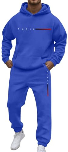 Rrongwn Tuta da jogging da donna e uomo, set da 2 pezzi, con stampa Paris Y2K, felpa con cappuccio e pantaloni da jogging, da uomo, per il tempo libero, Blu, L