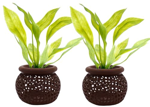 3DAquaticSolutions Aquarium Plant Pot Holders, Aquatic Plant Holder, Securely Hold Aquatic Plants, Promoting Healthy Root Growth, Fish Tank Aesthetic (Set of 2 (Dark Brown))