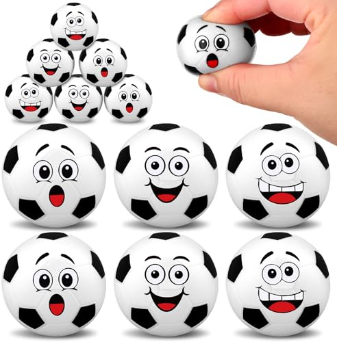 CNSJ 12 Pcs Mini Face Stress Balls for Kids Soccer Sport Foam Toy Squeeze Hand Exercise and Anxiety Relief Prizes for Boys Girls Men Women Adults School Carnival Adults Party Gifts Bag Fillers Favors