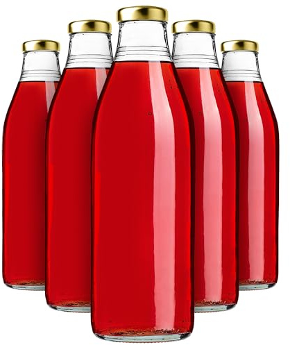 KADAX 20er Set Glasflaschen 1L mit Schraubverschluss Gold – Leere Milchflaschen Saftflaschen zum Befüllen für Saft, Milch, Smoothies & Sirup, Refillable Glass Bottles
