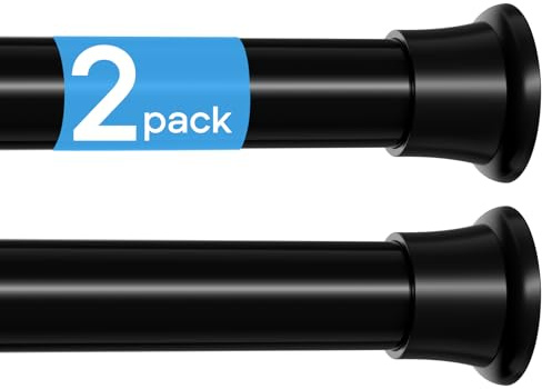 MEXAU 2 Pack Spring Tension Curtain Rods 31-76 Inch Black Shower Curtain Rod No Drilling Adjustable Spring Loaded Curtain Rods 7/8 Diameter Shower Rods for Window Bathroom Closet Doorway Door