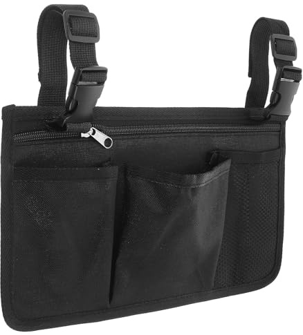 Homoyoyo Sacoche Latérale Noire pour Fauteuil Roulant et Déambulateur Rangement Portable et Détachable Bandoulière Accessoire Pratique pour Poussette et Mobilité Quotidienne