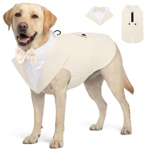 AOFITEE Hunde-Smoking für große Hunde, formeller Hundeanzug und Krawatte, sanfte Hunde, Hochzeit, Party, Anzug, Fliege, Hemd, Haustier-Hochzeits-Outfit mit abnehmbarer Fliege für Weihnachten