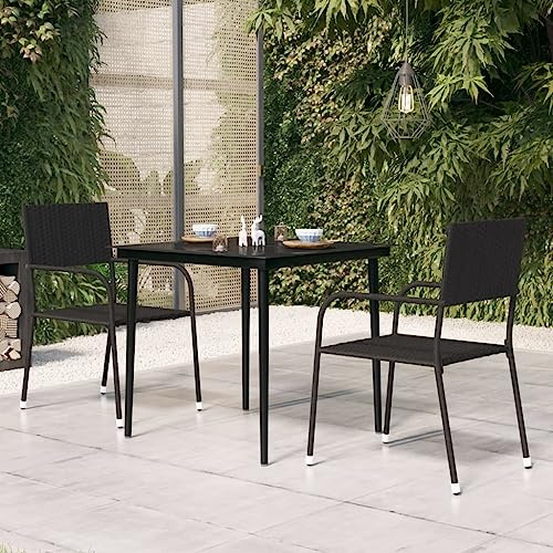 Black Powder-Coated Steel and Glass Garden Dining Table with Sleek Square Design for Outdoor Patio Balcony Terrace, Durable Modern Minimalist Style, Spacious Surface for Four