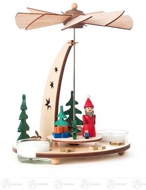 Rudolphs Schatzkiste Pyramid with Santa Claus, for tealight width x height of x depth 16 cmx19 cmx14,5 cm Erzgebirge table pyramid Christmas pyramid