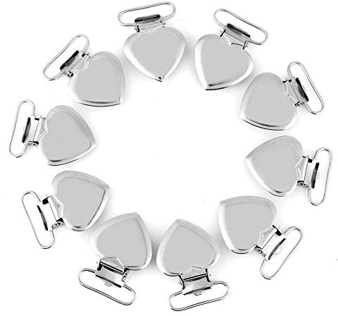 Hztyyier 10Pcs Schnullerketten Clips, Metall Herz Clips für Baby Zubehör Halterung, ideal für Alltag und Unterwegs