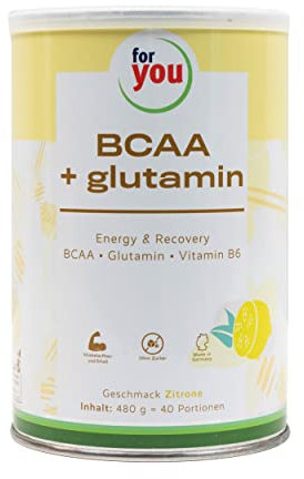 for you BCAA + Glutamin Energy & Recovery – Aminosäuren Pulver mit Vitamin B6 – Vegan & zuckerfrei – Für Muskelaufbau, Regeneration & Training – Sehr gut löslich – Geschmack Zitrone