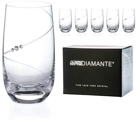 DIAMANTE Swarovski Crystals Silhouette Premium Crystal Hand Cut Hi Ball Long Drink Cocktail or Gin Glasses - Set of 4 in Gift Box (1000.814)