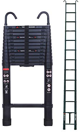 Huini 5m Aluminium Telescopic Ladder with Detachable Hook, 13 Steps, Max Load 150kg, Black